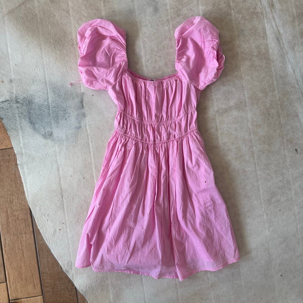 Small Hollister Pink dress Cottage Core Puff sleeve MIni dress stretchy Summer